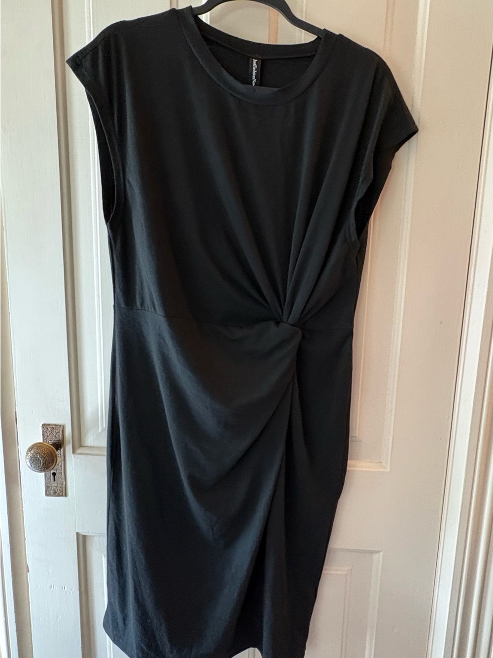 Black Knot-Front Midi Dress with Cap Sleeves